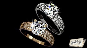 Очаровательное кольцо "Юнона" с покрытием из 18-ти каратного белого золота и инкрустацией из прозрачных кристаллов Swarovski Elements™ со скидкой 50%!