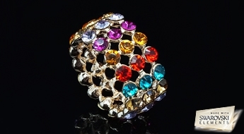 Apzeltīts gredzens "Konfetes", izpildīts no liela daudzuma krāsainu Swarovski Elements™ kristālu.