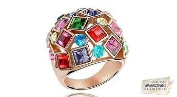 Яркое и необычное кольцо “Цветная Мозаика” с разноцветными кристаллами Swarovski Elements™!