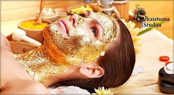 Ekskluzīvā Kleopatras zelta maska + sejas dziļā tīrīšana ar ultraskaņu vai mehāniski + apstrāde ar darsonvālu + vitamīnu kompleksa ievadīšana ar ultraskaņu + vakuummasāža + dienas make up ar 70% atlaidi!