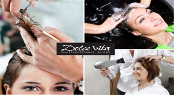 Cалон Dolce Vita подготовил Стрижка + окрашивание волос + укладка сo скидкой 52 %.