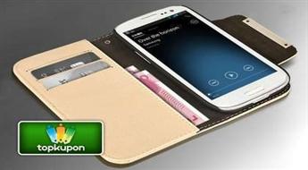 Модный чехол-кошелёк из 100% лакированной кожи для Samsung Galaxy S3 (i9300), с удобными карманами для пластиковых карточек и денег + бесплатный Stylus в подарок!