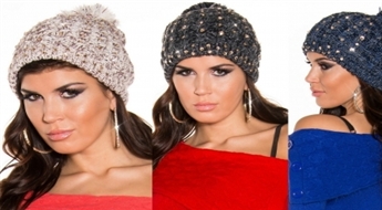 Aktuālas sieviešu ziemas cepures ar mirdzošiem akmentiņiem -60%