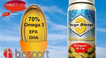 BIOSPORT: MEGA 3 OMEGA omega 3 taukskābes koncentrāts. 90 kapsulas 3 mēnešu kursam