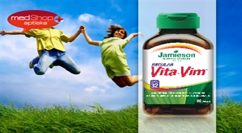 Multivitamīni Jamieson Regular Vita-Vim ar 32 aktīvajiem komponentiem 3 mēnešu kursam.
