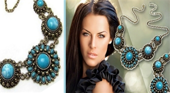 Чудесное ожерелье в стиле Vintage с 20 бирюзовыми декоративными элементами всего за 3.25 EUR!