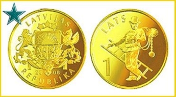 ALEKSANDRS SAMOILOVS izvēlas zeltu! Apzeltītas viena lata monētas - 50% - Apzeltīta viena lata monēta ar Sprīdīša attēlu