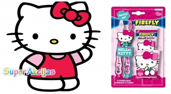 Комплект для девочек - зубная паста, зубная щетка и стаканчик для хранения "Hello Kitty"