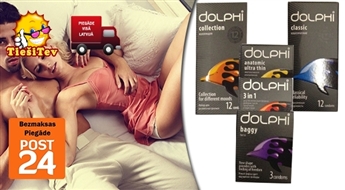 Prezervatīvi DOLPHI jebkurai gaumei. 33  prezervatīvu komplekts sajūtu dažādībai.