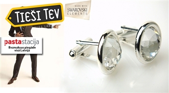Элегантные серебрянные запонки с кристаллами Swarovski Elements