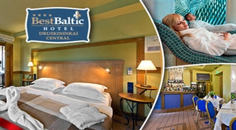 Atpūta diviem 4* viesnīcā „BEST BALTIC Hotel Druskininkai Central” ar brokastīm, vakariņām, kā arī SPA centra un ūdens parka apmeklējumu