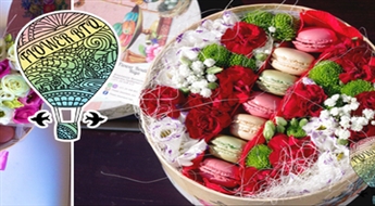 Эксклюзивные букеты из живых цветов в коробочках с французской выпечкой «макарон» или конфетами, начиная всего от 50 €. БЕСПЛАТНАЯ ДОСТАВКА по всей Риге!