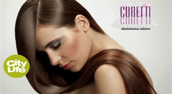 Стрижка + окрашивание/мелирование волос + маска + укладка ИЛИ мужская стрижка волос в салоне CORETTI до -58%