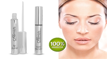 SKIN CHEMISTS: atjaunojošs, nostiprinošs serums skropstām Lash Intensive VAI mitrinošs, apjomu palielielinošs līdzeklis lūpām Lip Plump -78%