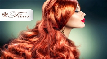 Dāmām un KUNGIEM: matu krāsošana ar L'Oreal vai Matrix krāsu + maska + matu griezums + veidošana (2-3h) salonā Fleur līdz -67%