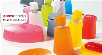 Košs komplekts Tavai vannas istabai un tualetei: zobu birstes turētājs + ziepju trauks + šķidro ziepju trauks + tualetes birste -47%
