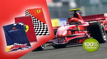 Kokvilnas dvieļi ar F-1 Ferrari un Red Bull Racing komandas simboliku -50% Iepriecini "formulas" fanu tieši pirms jaunās sezonas!