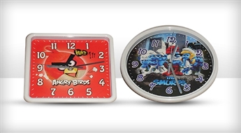 Krāsaini sienas pulksteņi ar Angry Birds un The Smurfs varoņu ilustrācijām bērniem -50%