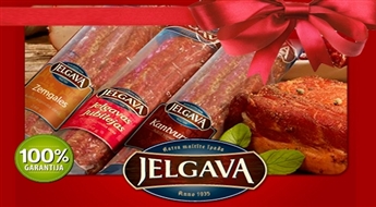 "Jelgava" dāvanu komplekts: Kantvursta, Zemgales un Jelgavas Jubilejas auksti kūpinātās desas -47% Bagātīgi klātam svētku galdam!