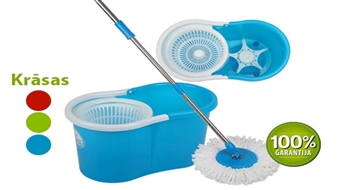Magic Mop komplekts grīdas mazgāšanai: spainis + regulējams kāts (spēj rotēt 360° leņķī) + 2 mikrošķiedras birstes -48%