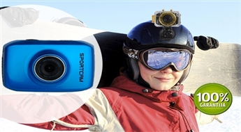 Ergonomiskā, ūdens- un triecienizturīgā LENCO Sportcam kamera -47% iemūžini labākos momentus, braucot ar slēpēm, motociklu, divriteni vai peldoties!