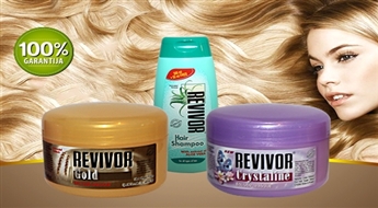 REVIVOR matu kopšanas komplekts: Balzams-maska "Gold" 440 ml -krāsotiem matiem+Balzams-maska "Crystaline" 440 ml-spīdumam un izturībai+Šampūns"Revivor" 250 ml ar alvejas ekstraktu -50%