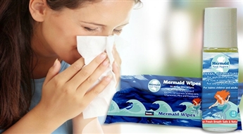 Pirmā palīdzība pie saaukstēšanās, gripas, alerģijas! Mermaid Wipes (mitrās salvetes) + Mermaid Roll-on (dabīgo eļļu maisījums) bērniem un pieaugušajiem -43%