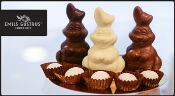 Emils Gustavs Chocolate (t/c Riga Plaza) šokolādes figūriņas: Lieldienu zaķis un praline oliņas -60%