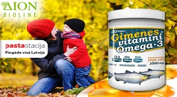 Stiprai veselībai! Ģimenes vitamīni Omega 3 (1000 mg koncentrēta zivju eļļa) no Dion Bioline -50%
