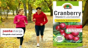 Uztura bagātinātājs Sunlife Cranberry+C (60 tabletes) – naturālais antioksidants -50%