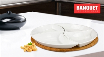 Pasniedz maltīti eleganti! Porcelāna trauku komplekts uzkodām vai pārtikas produktu glabāšanai + bambusa paplāte -50%