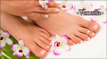 МАНИКЮР или ПЕДИКЮР с лаковым покрытием Gelish Harmony в салоне красоты «Venezia» со скидкой до 55%!
