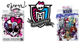 Bērnu gultasveļas komplekts (spilvendrāna + segas pārvalks) ar MONSTER HIGH tēliem