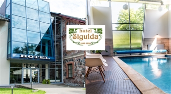 HOTEL SIGULDA: ночевка для двоих + комплекс отдыха + утреннее купание и кофе + позднее выселение