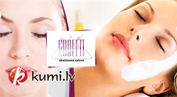 Coretti: Sejas tīrīšanas procedūra (dziļā mehāniskā tīrīšana vai ultraskaņas tīrīšana, vai mandeļu skābes pīlings) + maska + krēms