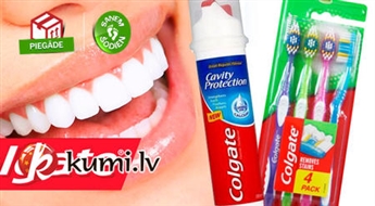 COLGATE: Zobu pasta ar dozatoru vai zobu birstes komplekts (4 gab.)