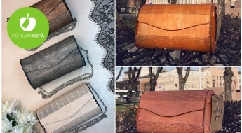 RADĪTS LATVIJĀ! Unikālas pleca somiņas no koka ar sudraba krāsas ķēdīti