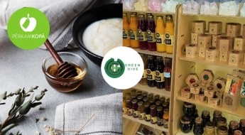 СДЕЛАННЫЙ В ЛАТВИИ мед с разными вкусами, соки, подарочные комплекты и суперпродукт - медовый сироп с черной смородиной и имбирем