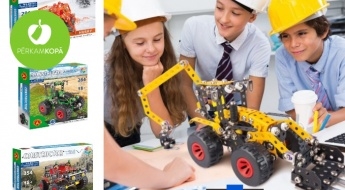 Metāla konstruktori bērniem - ugunsdzēsēju mašīna, helikopters, smagā mašīna, traktors u.c.