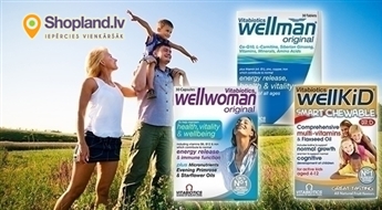 Vitabiotics: vitamīni WELLWOMAN, WELLMAN vai WELLKID visai ģimenei (30 tabletes)