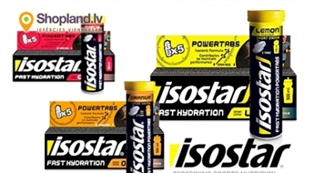 Isostar šķīstošās tabletes Powertabs ar apelsīna vai citrona garšu!