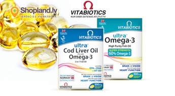 Vitabiotics: zivju eļļas Ultra Omega-3 vai Ultra Cod Liver Oil Plus Omega-3 (60 kapsulas)