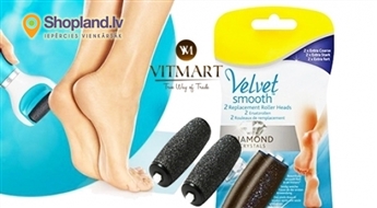 Veic saudzīgu pedikīru mājās! VELVET elektroniskā pēdu vīle + usb vads vai Maināmie rullīši Velvet Smooth (2 gab)