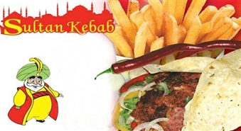 Sultan Kebab Barona ielā:  SULĪGS un GARDS lielais vistas vai liellopu gaļas kebabs + mazie frī kartupeļi -50%