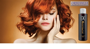 Покраска волос в один тон краской GKhair "Oil Hair Color" c комплексом Juvexin + стрижка горячими ножницами + укладка со скидкой 56%!