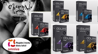 Prezervatīvi DOLPHI jebkurai gaumei. 33 prezervatīvu komplekts sajūtu dažādībai.