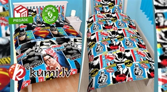 Spilgts bērnu divpusējs gultasveļas komplekts (spilvendrāna + segas pārvalks) Batman vs Superman