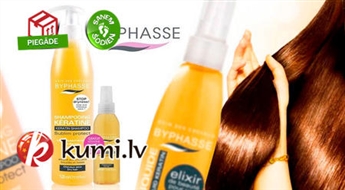 BYPHASSE PRO KERATIN: Profesionālais šampūns (520 ml) + eliksīrs - šķidrs keratīns (60 ml) kvalitatīvai matu kopšanai