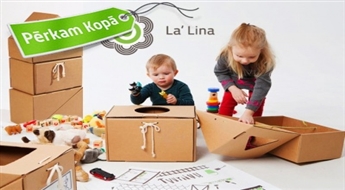 СДЕЛАННЫЕ В ЛАТВИИ: 3 картонных коробки для детей, наклейки-раскраски, веревки для связывания от "LaLina"