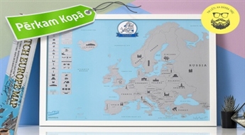 Labākā dāvana ceļotājiem! Nokasāmā ceļojumu karte "Scratch Europe map" (86 x 63 cm)